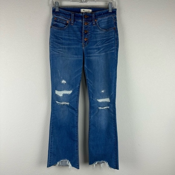 Madewell Medium Wash Button Front Fly Cali Demi Boot Distressed Jeans Size 25 - Picture 1 of 10